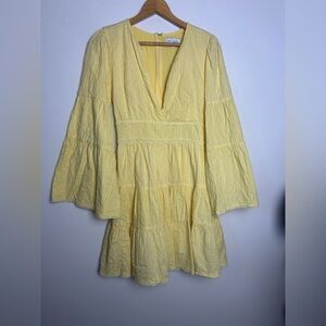 Lost Wander Mini Dress Size XS Yellow Butter Long Sleeve  Eyelet Old Money